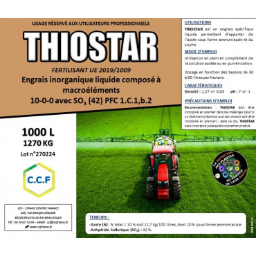 THIOSTAR - ENGRAIS CE 2019/1009 - Engrais inorganique liquide composé à macroéléments 10-0-0 avec SO3 (42) PFC 1.C.1,b.2