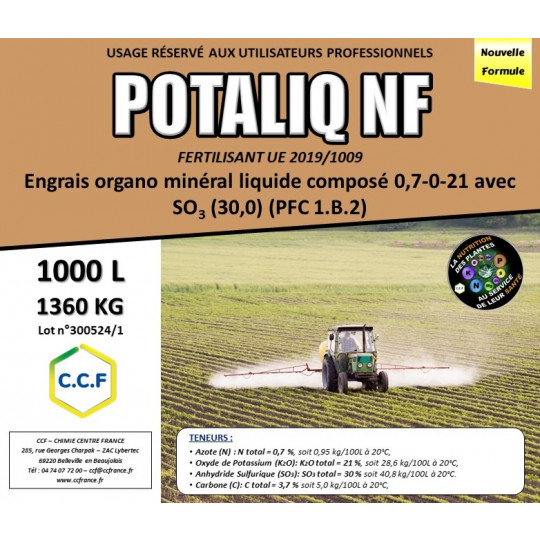 POTALIQ NF - Fertilisant foliaire à base Carbonate de Potassium enrichi