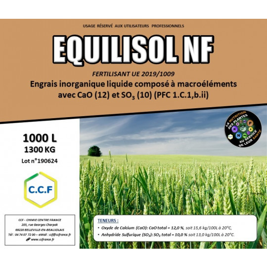 EQUILISOL NF - FERTILISANT UE 2019/1009 - Engrais inorganique liquide composé à macroéléments avec CaO (12) et SO3 (10) (PFC 1.C.1,b.ii)